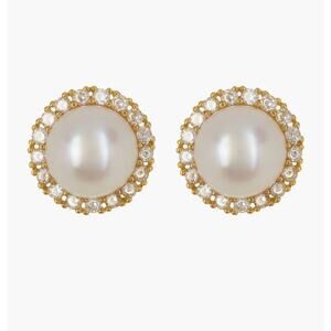 Adornia 9mm Freshwater Pearl Swarovski Crystal Halo Stud Earrings